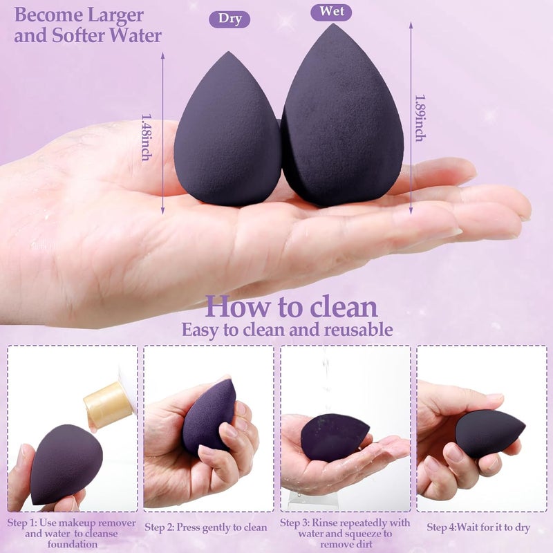 AuraRay 14 Pcs Makeup Sponge Set, Beauty Sponges Blender with 4 Pcs Powder Puff and 4 Pcs Mini Make up Sponges for Liquid,Foundation,Powder,Concealer,Cream (Purple) - Image 5